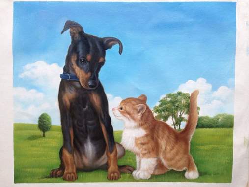 ציור שמן של בעלי חיים, חתולים, כלבים ועוד. : image 3