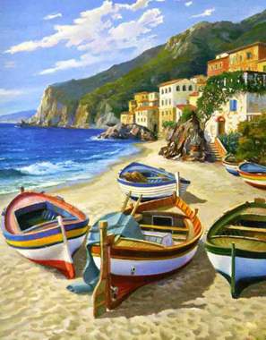 ציור שמן סירות על החוף  : image 1