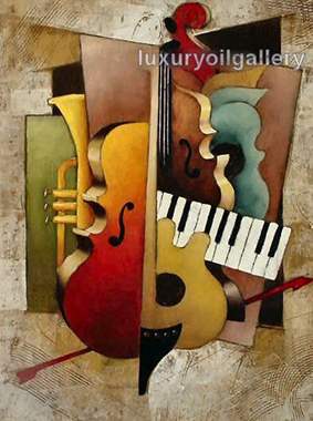 ציור שמן מופשט צ'ילו חצוצרה כינור ופסנתר : image 1